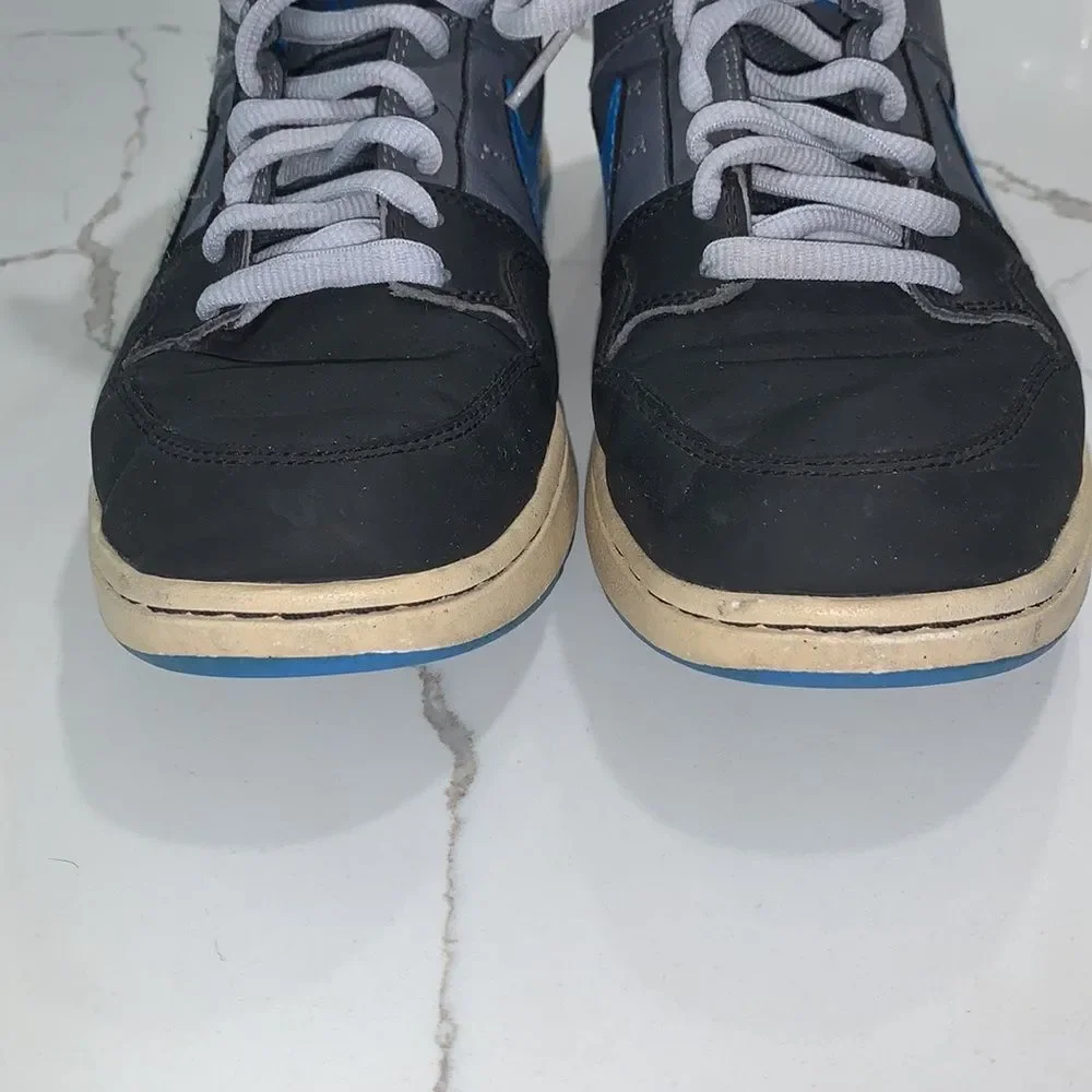 Nike Vintage Mogan Blue Black Leather Youth Mid Skate Shoes Sneakers Size 6.5Y